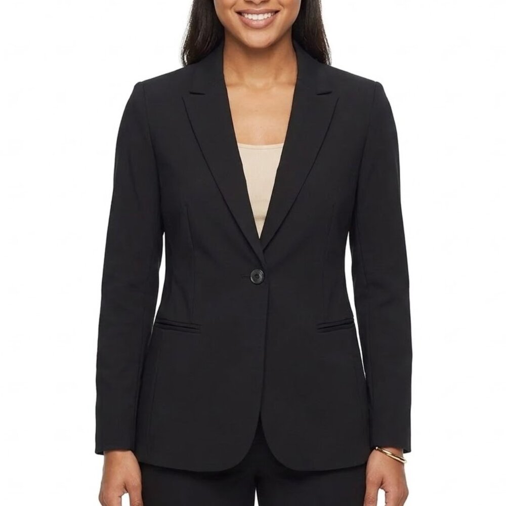 Liz Claiborne Black One Button Blazer Sz 10 Tailored Career Office Professional
